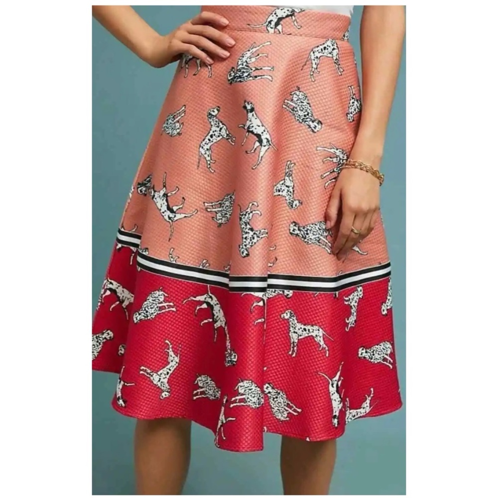 Anthropologie Hutch Sporty Dalmatian Print A-Line Midi Textured Skirt